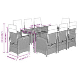 9 Piece Garden Dining Set with Cushions Black Poly Rattan - Extra Image