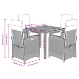 5 Piece Garden Dining Set with Cushions Grey Poly Rattan