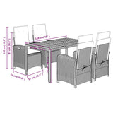 5 Piece Garden Dining Set with Cushions Grey Poly Rattan