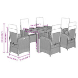 7 Piece Garden Dining Set with Cushions Grey Poly Rattan