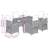 7 Piece Garden Dining Set with Cushions Grey Poly Rattan - Extra Image