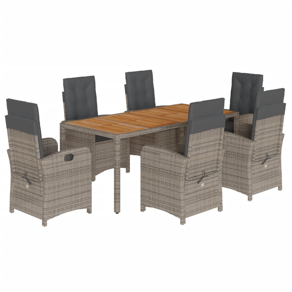 7 Piece Garden Dining Set with Cushions Grey Poly Rattan