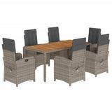 7 Piece Garden Dining Set with Cushions Grey Poly Rattan