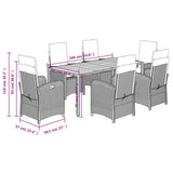 7 Piece Garden Dining Set with Cushions Grey Poly Rattan
