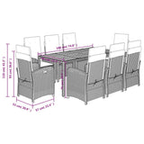 9 Piece Garden Dining Set with Cushions Grey Poly Rattan