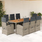 9 Piece Garden Dining Set with Cushions Grey Poly Rattan