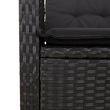7 Piece Garden Dining Set with Cushions Black Poly Rattan - Rear View