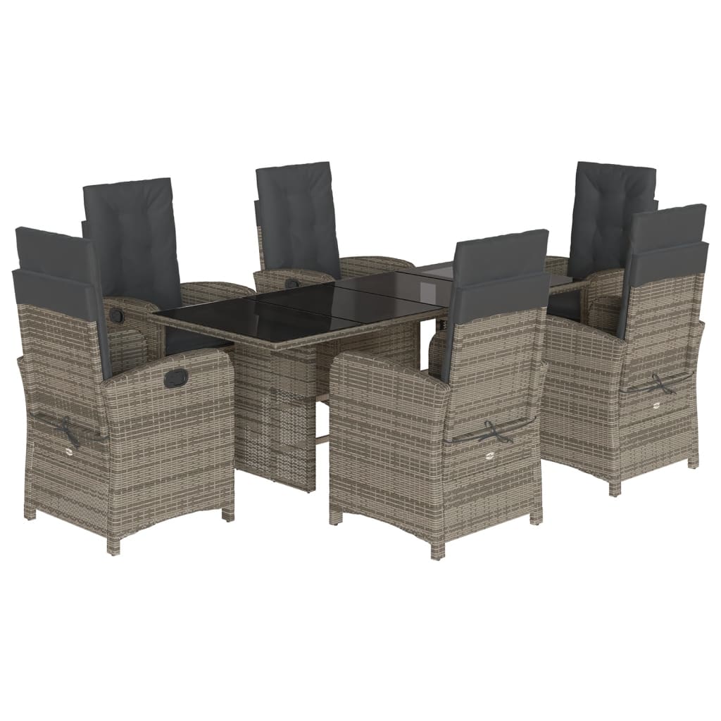 7 Piece Garden Dining Set with Cushions Grey Poly Rattan