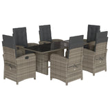 7 Piece Garden Dining Set with Cushions Grey Poly Rattan - Front View