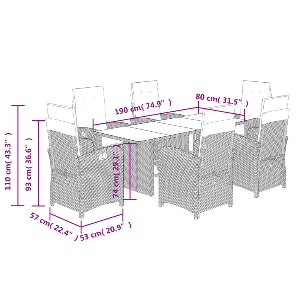 7 Piece Garden Dining Set with Cushions Grey Poly Rattan