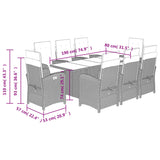 9 Piece Garden Dining Set with Cushions Grey Poly Rattan - Extra Image