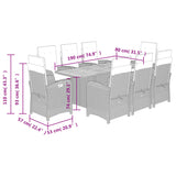 9 Piece Garden Dining Set with Cushions Black Poly Rattan - Extra Image