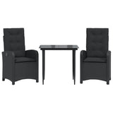 3 Piece Garden Dining Set with Cushions Black Poly Rattan - Front View