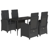 5 Piece Garden Dining Set with Cushions Black Poly Rattan - Front View