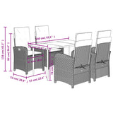 5 Piece Garden Dining Set with Cushions Black Poly Rattan