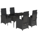 5 Piece Garden Dining Set with Cushions Black Poly Rattan - Front View