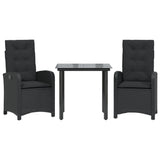 3 Piece Garden Dining Set with Cushions Black Poly Rattan - Front View