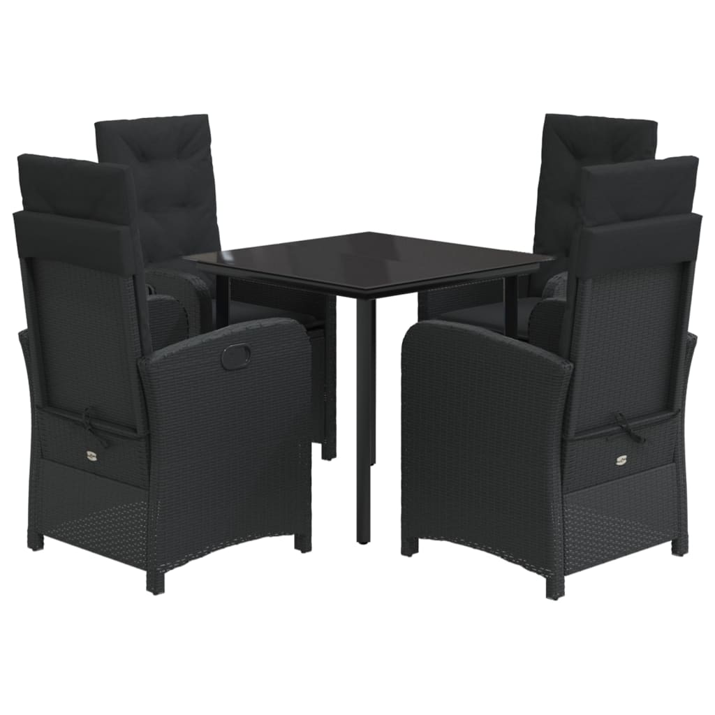 5 Piece Garden Dining Set with Cushions Black Poly Rattan
