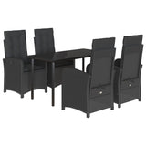 5 Piece Garden Dining Set with Cushions Black Poly Rattan - Front View