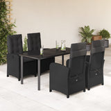 5 Piece Garden Dining Set with Cushions Black Poly Rattan