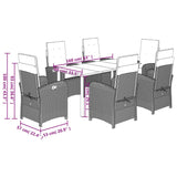 7 Piece Garden Dining Set with Cushions Black Poly Rattan - Extra Image