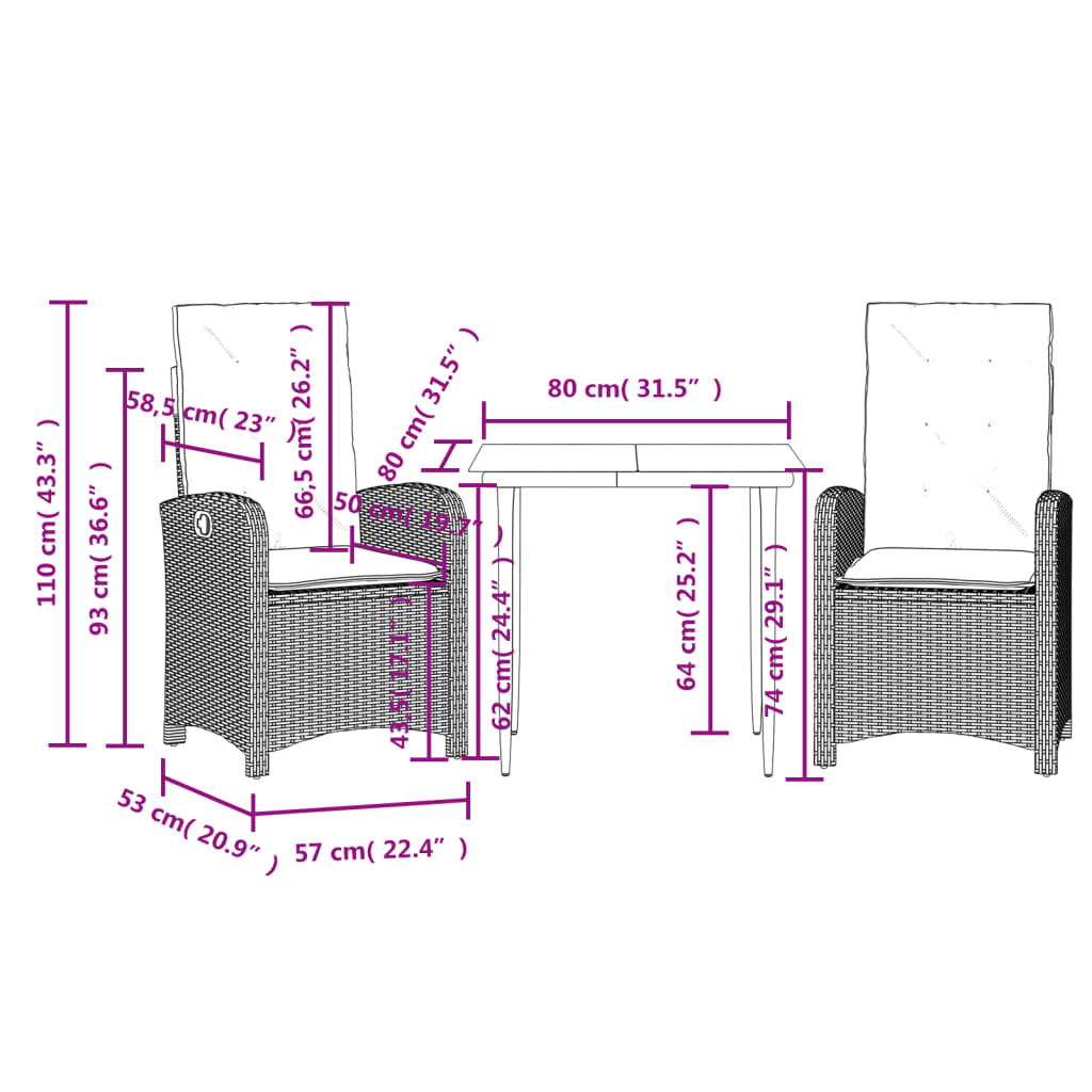 3 Piece Garden Dining Set with Cushions Grey Poly Rattan
