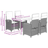 5 Piece Garden Dining Set with Cushions Grey Poly Rattan - Extra Image