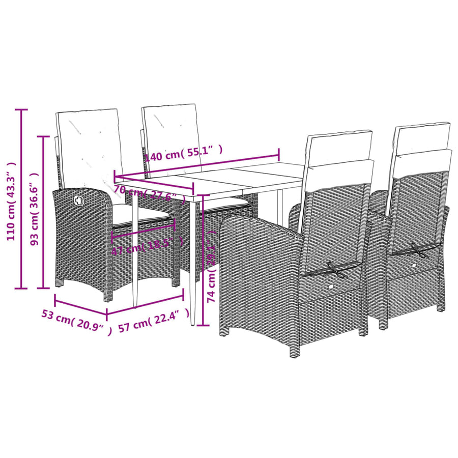 5 Piece Garden Dining Set with Cushions Grey Poly Rattan
