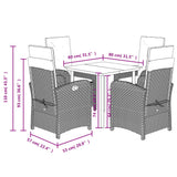 5 Piece Garden Dining Set with Cushions Grey Poly Rattan