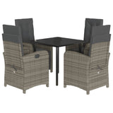 5 Piece Garden Dining Set with Cushions Grey Poly Rattan - Front View