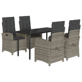 5 Piece Garden Dining Set with Cushions Grey Poly Rattan - Front View
