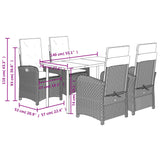 5 Piece Garden Dining Set with Cushions Grey Poly Rattan