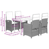 5 Piece Garden Dining Set with Cushions Grey Poly Rattan - Extra Image
