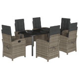7 Piece Garden Dining Set with Cushions Grey Poly Rattan - Front View