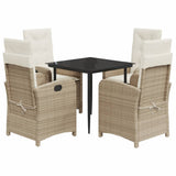 5 Piece Garden Dining Set with Cushions Beige Poly Rattan - Front View