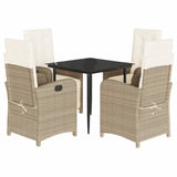 5 Piece Garden Dining Set with Cushions Beige Poly Rattan - Front View
