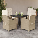 5 Piece Garden Dining Set with Cushions Beige Poly Rattan