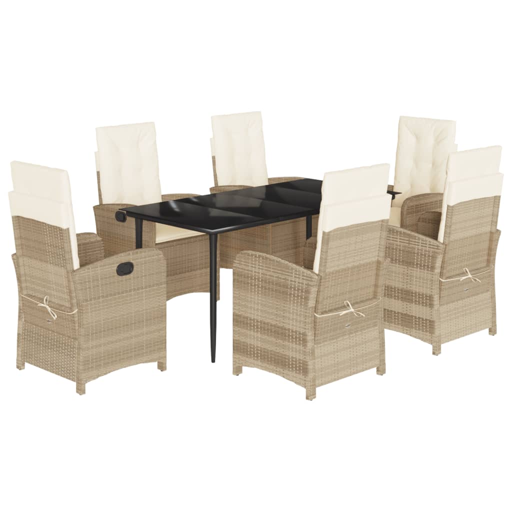 7 Piece Garden Dining Set with Cushions Beige Poly Rattan