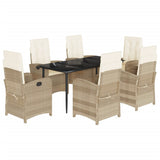 7 Piece Garden Dining Set with Cushions Beige Poly Rattan - Front View