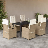 7 Piece Garden Dining Set with Cushions Beige Poly Rattan
