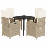 5 Piece Garden Dining Set with Cushions Beige Poly Rattan - Front View