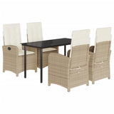 5 Piece Garden Dining Set with Cushions Beige Poly Rattan - Front View