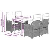 5 Piece Garden Dining Set with Cushions Beige Poly Rattan - Extra Image