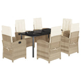 7 Piece Garden Dining Set with Cushions Beige Poly Rattan - Front View