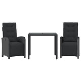 3 Piece Bistro Set with Cushions Black Poly Rattan - Front View