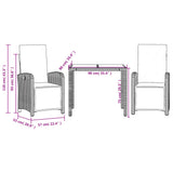 3 Piece Bistro Set with Cushions Black Poly Rattan