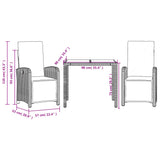 3 Piece Bistro Set with Cushions Black Poly Rattan - Extra Image