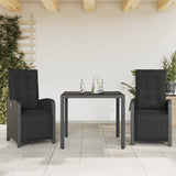 3 Piece Bistro Set with Cushions Black Poly Rattan