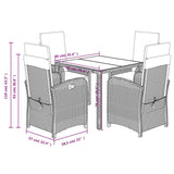 5 Piece Garden Dining Set with Cushions Black Poly Rattan - Extra Image