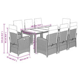 9 Piece Garden Dining Set with Cushions Black Poly Rattan